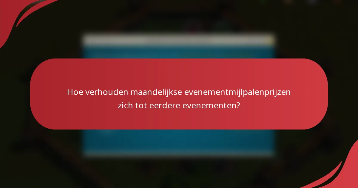 Hoe verhouden maandelijkse evenementmijlpalenprijzen zich tot eerdere evenementen?